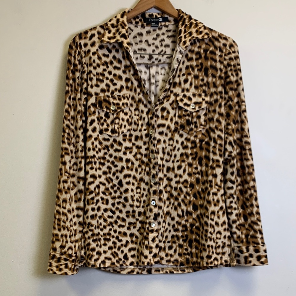 Forever 21 Leopard Print Button-Down Shirt Jacket - Tan, Brown, Black
